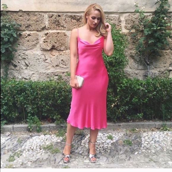 pink satin zara dress